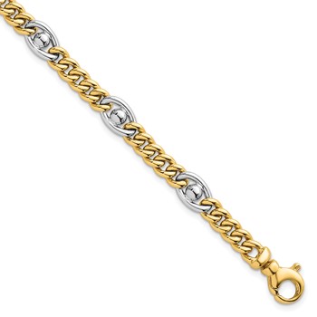 14k Two-tone Polished 7.1mm Fancy Curb/Anchor Chain 7.5 inch Bracelet