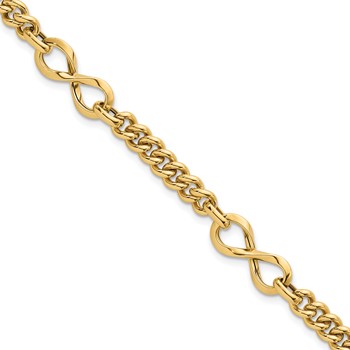 14k Polished 8mm Lightweight Fancy Infinity Link and Chain 8 inch Bracelet