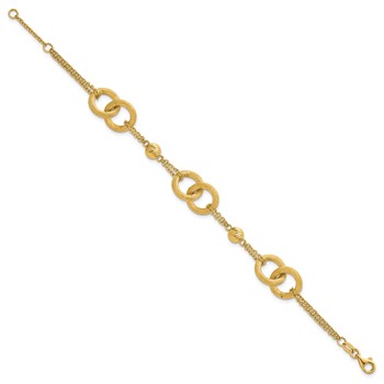 14k Polished And Brushed Double Loop and Chain 6.75 inch Bracelet with 0.75 inch Extender — alternate view