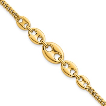 14k Polished Graduated Puffed Mariner and Curb Link 7 inch Bracelet