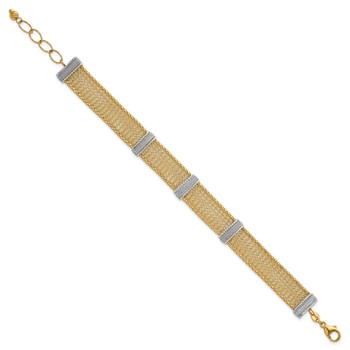 14k Two-tone Textured 10.6mm Mesh 6.75 inch Bracelet Plus 1 inch Extender — alternate view