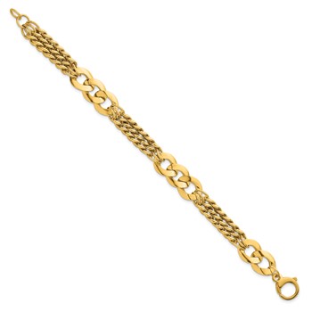 14k Polished 11.1mm Lightweight Link and Triple Strand Fancy Curb 7.25 inch Bracelet — alternate view