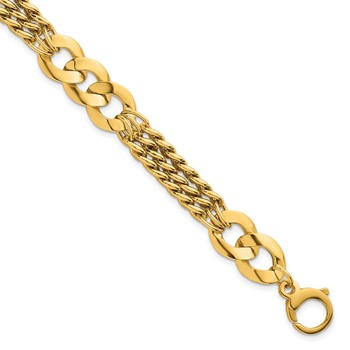 14k Polished 11.1mm Lightweight Link and Triple Strand Fancy Curb 7.25 inch Bracelet