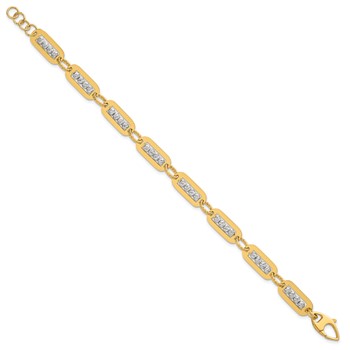 14K Two-Tone Polished Diamond-cut Bead 7.25 inch Bracelet Plus 0.5 inch Extender — alternate view