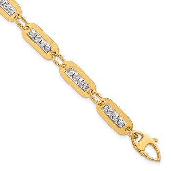 14K Two-Tone Polished Diamond-cut Bead 7.25 inch Bracelet Plus 0.5 inch Extender