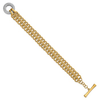 14k with White Rhodium 12.25mm Textured Fancy Chain with CZ Toggle 7.5 inch Bracelet — alternate view