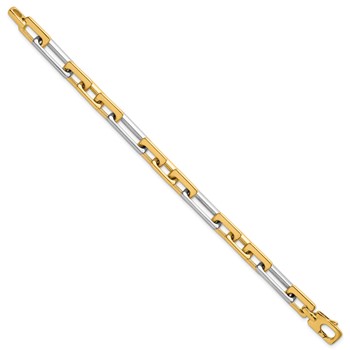 14k Two Tone Polished 8mm Fancy Square And Rectangle Figaro 7.25 inch Bracelet — alternate view