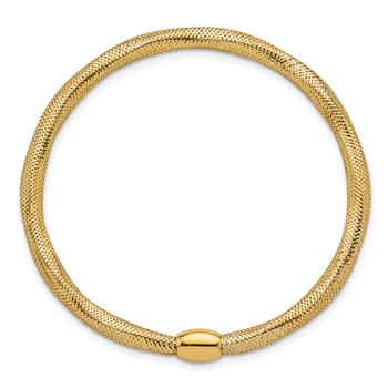 14k Polished 4.25mm Flexible Wavy Mesh with Bead Slip-on Stretch Bracelet — alternate view