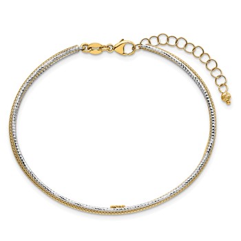 14k Two-Tone Textured Woven 5mm Flexible Bangle Bracelet Plus 1.25 inch Extender — alternate view