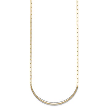 14k Two-Tone Textured Woven Curved Bar with Long Link 17 inch Necklace Plus 2 inch Extender — alternate view