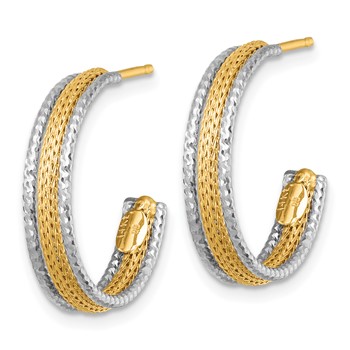 14k Two-Tone Textured Woven 4mm x 20mm J-Hoop Post Earrings — alternate view