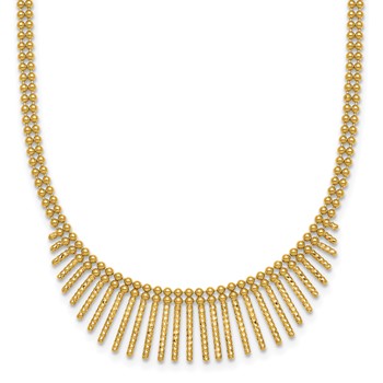 14k Polished and Textured Double Strand Multi Dangle 17 inch Necklace