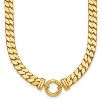 14k Polished Flat Curb Link with Center Circle Element 18 inch Necklace