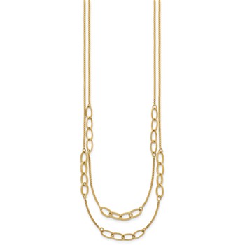 14K Polished and Textured Woven Double Strand with Oval Links 17.5 inch Necklace — alternate view