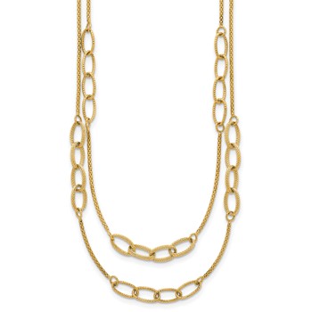 14K Polished and Textured Woven Double Strand with Oval Links 17.5 inch Necklace