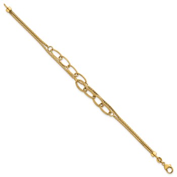 14K Polished and Textured Woven Double Strand with Oval Links 7.25 inch Bracelet — alternate view