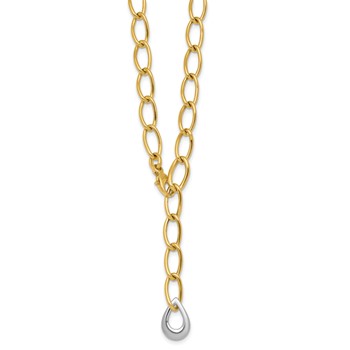14k Two Tone Polished 6.5mm Fancy Curb Link With Teardrop 18 inch Lariat Necklace — alternate view