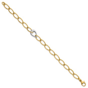 14k Two Tone Polished 6.5mm Fancy Curb Link With Teardrop 7.75 inch Bracelet — alternate view
