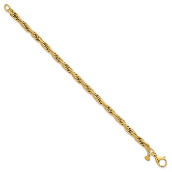 14k Polished And Textured 4.5mm Flat Rope Chain 7.5 inch Bracelet — alternate view