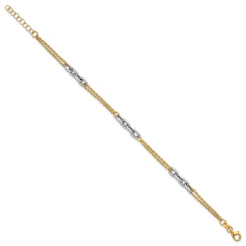 14K Two-Tone Polished Fancy Oval Link and Double Strand Chain 7.25 inch with 1 inch extension Bracelet — alternate view