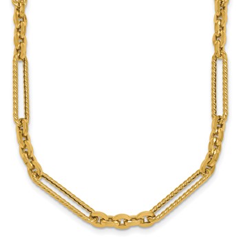 14K Polished and Textured Fancy Link with Toggle 18 inch Necklace