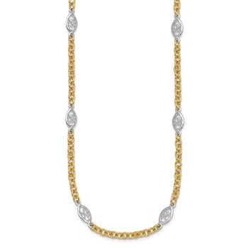 14k Two-tone Polished 6.5mm Fancy Cable Chain and Filigree Oval 18 inch Necklace — alternate view
