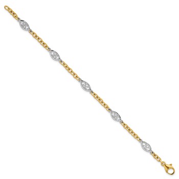 14k Two-tone Polished 6.5mm Fancy Cable Chain and Filigree Oval 7.25 inch Bracelet — alternate view