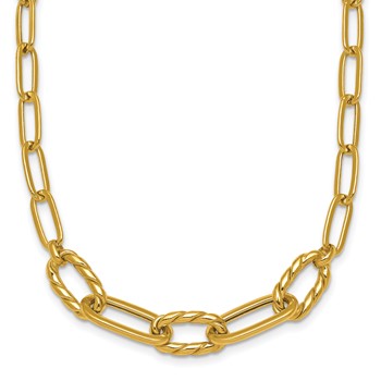 14K Polished Fancy Oval and Twisted Link 18 inch Paperclip Necklace