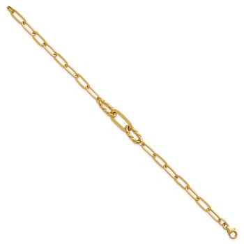 14K Polished Fancy Oval and Twisted Link 7.5 inch Paperclip Bracelet — alternate view