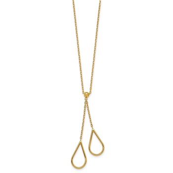 14k Polished Two Teardrops Dangle 16 inch Y-Necklace Plus 2 inch Extender — alternate view