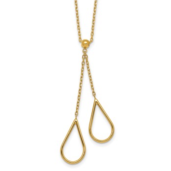 14k Polished Two Teardrops Dangle 16 inch Y-Necklace Plus 2 inch Extender