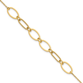 14k Polished And Twisted 9.5mm Oval Links 6.75 inch Bracelet Plus 0.5 inch Extender