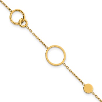14k Polished Circle and Chain Pattern 7.25 inch Bracelet Plus 0.5 inch Extender