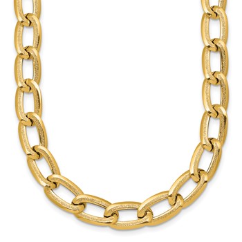 14k Polished And Textured 8mm Long Curb Link 18 inch Necklace