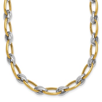 14k Two-tone Polished 7mm Fancy Oval Chain 17.75 inch Necklace
