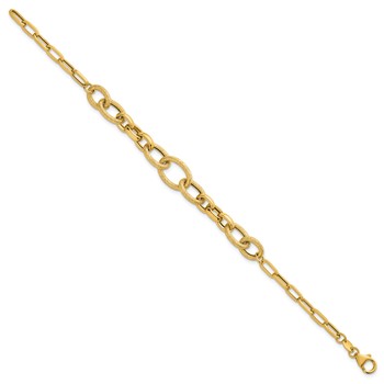 14k Polished and Textured Link 7.5 inch Bracelet — alternate view