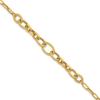 14k Polished and Textured Link 7.5 inch Bracelet