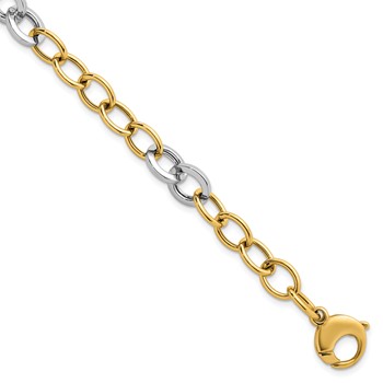 14k Two-tone Polished 9.75mm Fancy Circle Cable Chain 7.5 inch Bracelet
