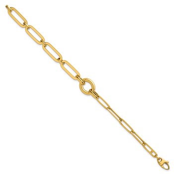 14k Polished Fancy Paperclip Link with Circle 7.25 inch Bracelet — alternate view
