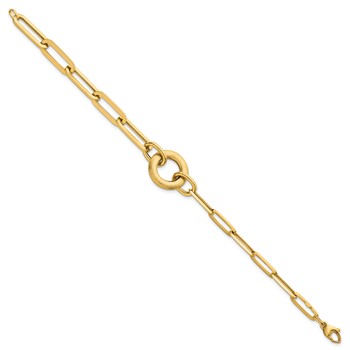 14k Polished And Brushed Paperclip Link With Circle 8 inch Bracelet — alternate view