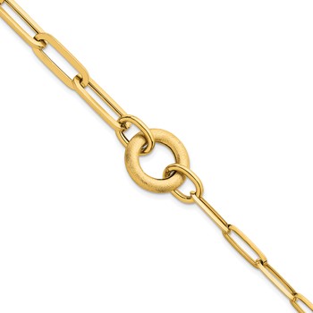 14k Polished And Brushed Paperclip Link With Circle 8 inch Bracelet