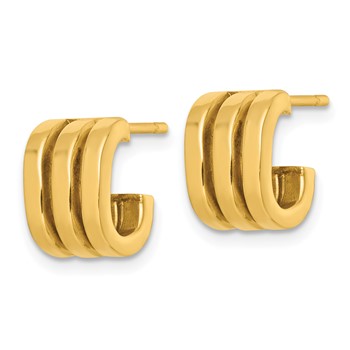 14k 3.2x11.5mm Polished Oval3-Row J-Hoop Post Earrings — alternate view