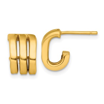 14k 3.2x11.5mm Polished Oval3-Row J-Hoop Post Earrings