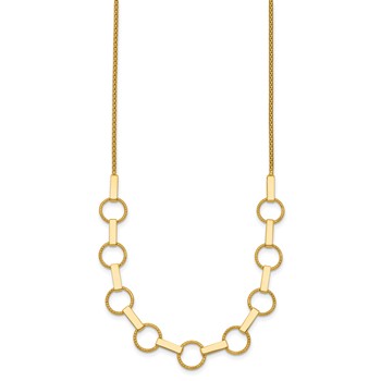 14K Polished and Textured Circles and Bars 17.5 inch Necklace — alternate view