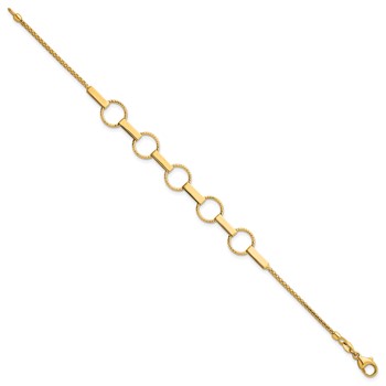14K Polished and Textured Circles and Bars 7.5 inch Bracelet — alternate view