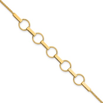 14K Polished and Textured Circles and Bars 7.5 inch Bracelet