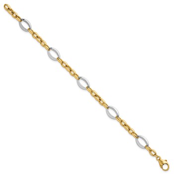 14k Two Tone Polished Oval and Cable Chain 7.25 inch Bracelet — alternate view