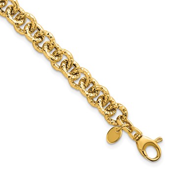 14k Polished and Textured 7.3mm Cable Chain 7.5 inch Bracelet