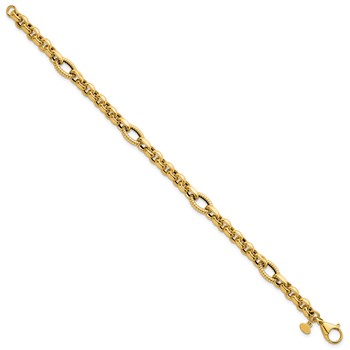14k Polished and Textured Rolo and Oval Fancy Chain 7.5 inch Bracelet — alternate view