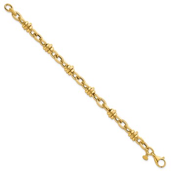 14k Polished and Textured Round and Oval Fancy Chain 7.5 inch Bracelet — alternate view
